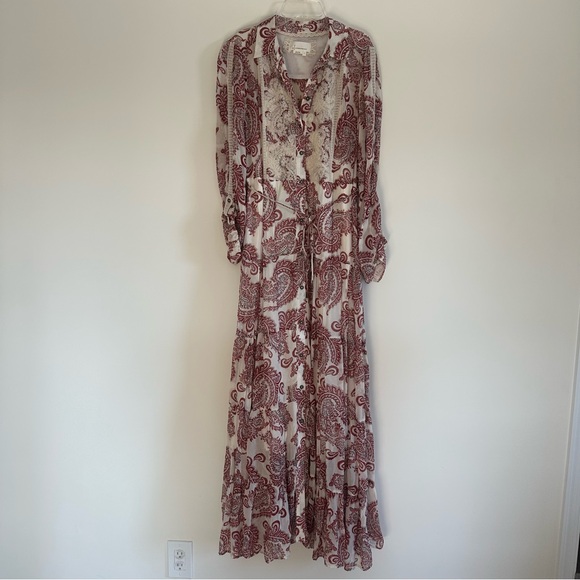 Anthropologie Aleah Allaire Paisley Printed Maxi Dress Cottagecore Lace boho - Picture 5 of 13